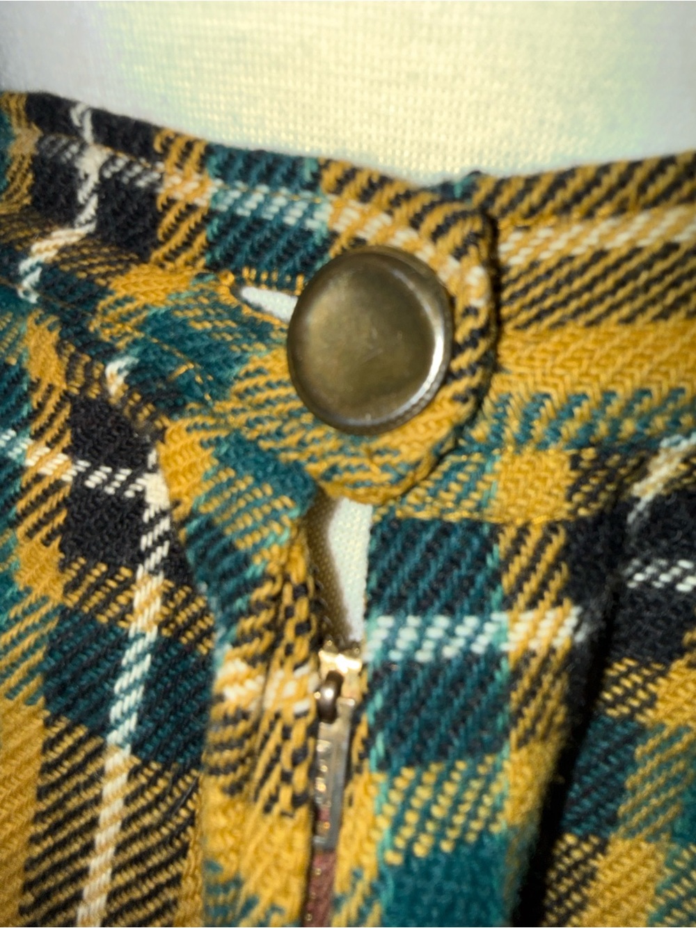 Plaid Wool Blend Midi Skirt Mustard Teal High Waist Cottagecore Vntg Handmade - Picture 4 of 11